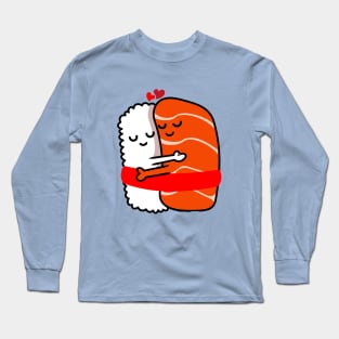 Cute Sushi Salmon Couple Hugging Valentines Day Long Sleeve T-Shirt